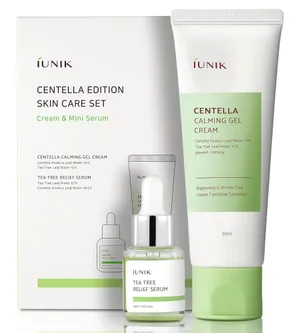 Iunik Centella Edition Skincare Set (Centella Calming Gel Cream 60ml & Tea Tree Relief Serum 15ml)